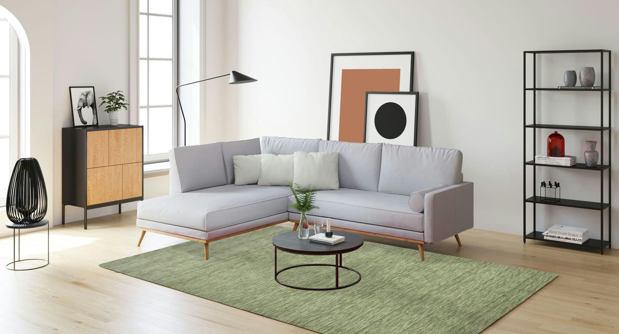 HOLI - Tapis salon - tissé main - 100% laine  - vert clair 060x090 cm