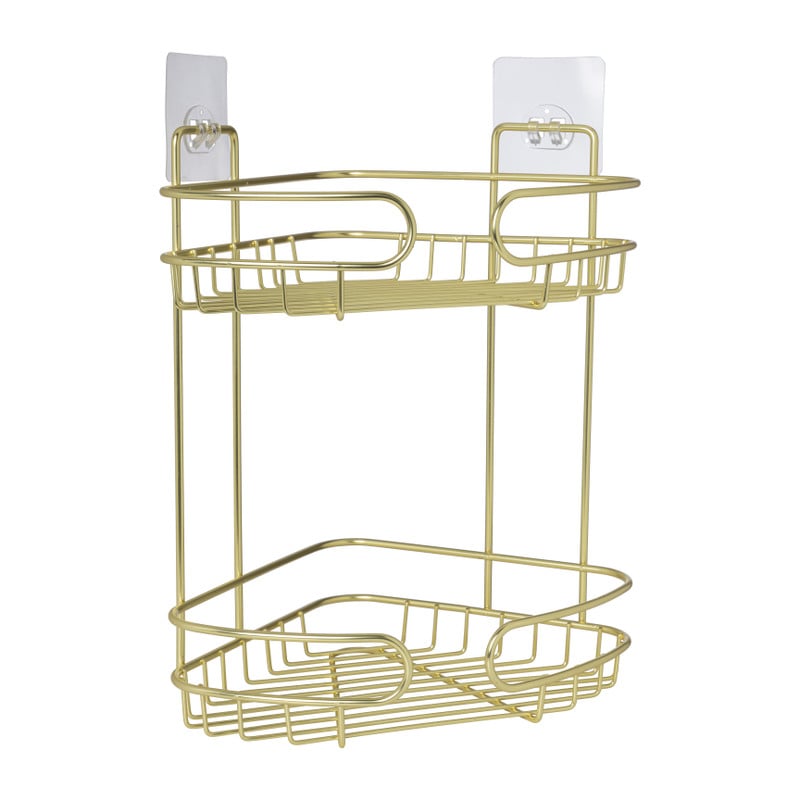 Badkamerrek hoek dubbel - goudkleurig - 21.5x21.5x34 cm