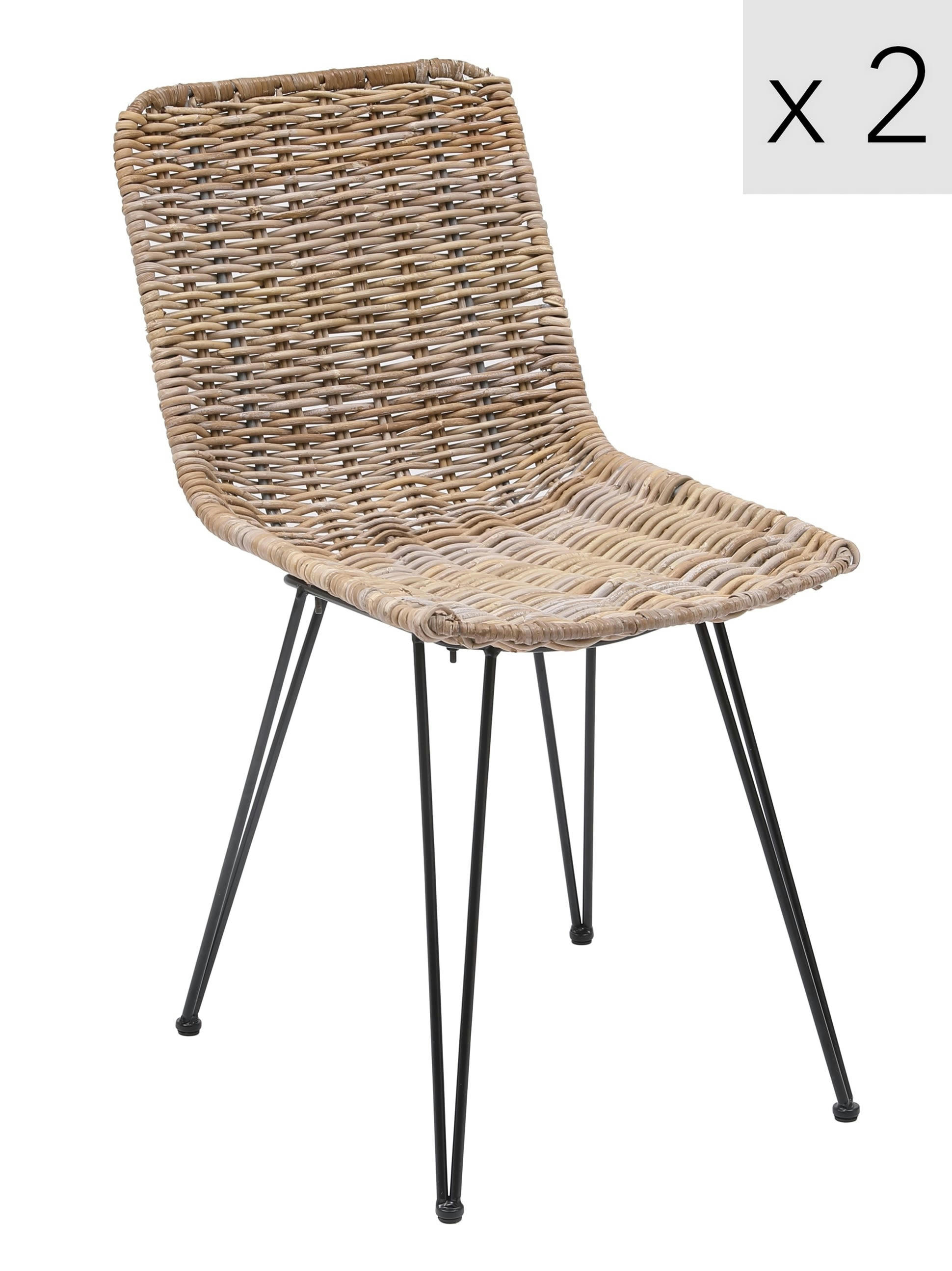 - Lot de 2 chaises en métal et fibres naturelles