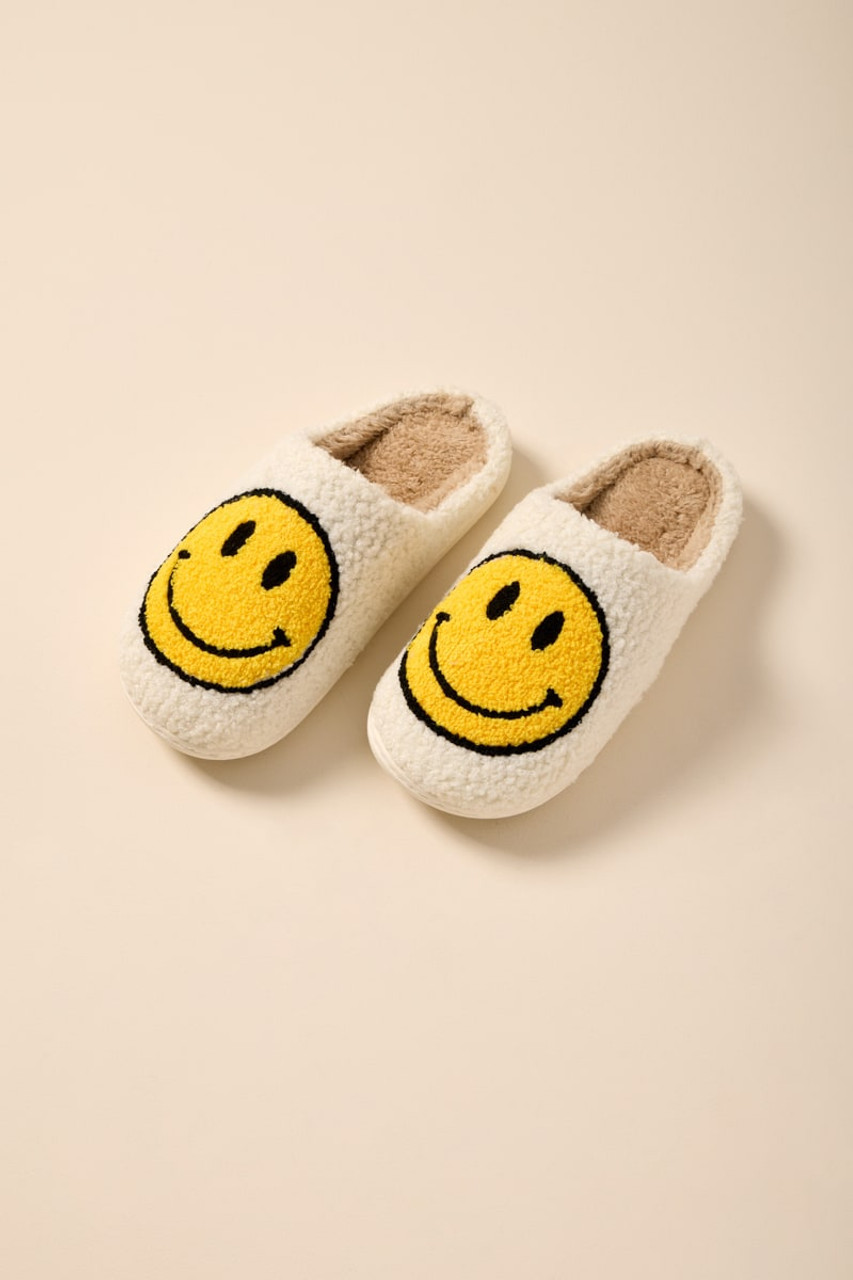 Smiley Face Fuzzy Slippers