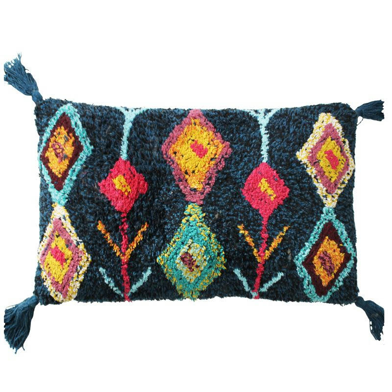 BERBERE - Coussin 100 % coton esprit berbère bleu 30x50