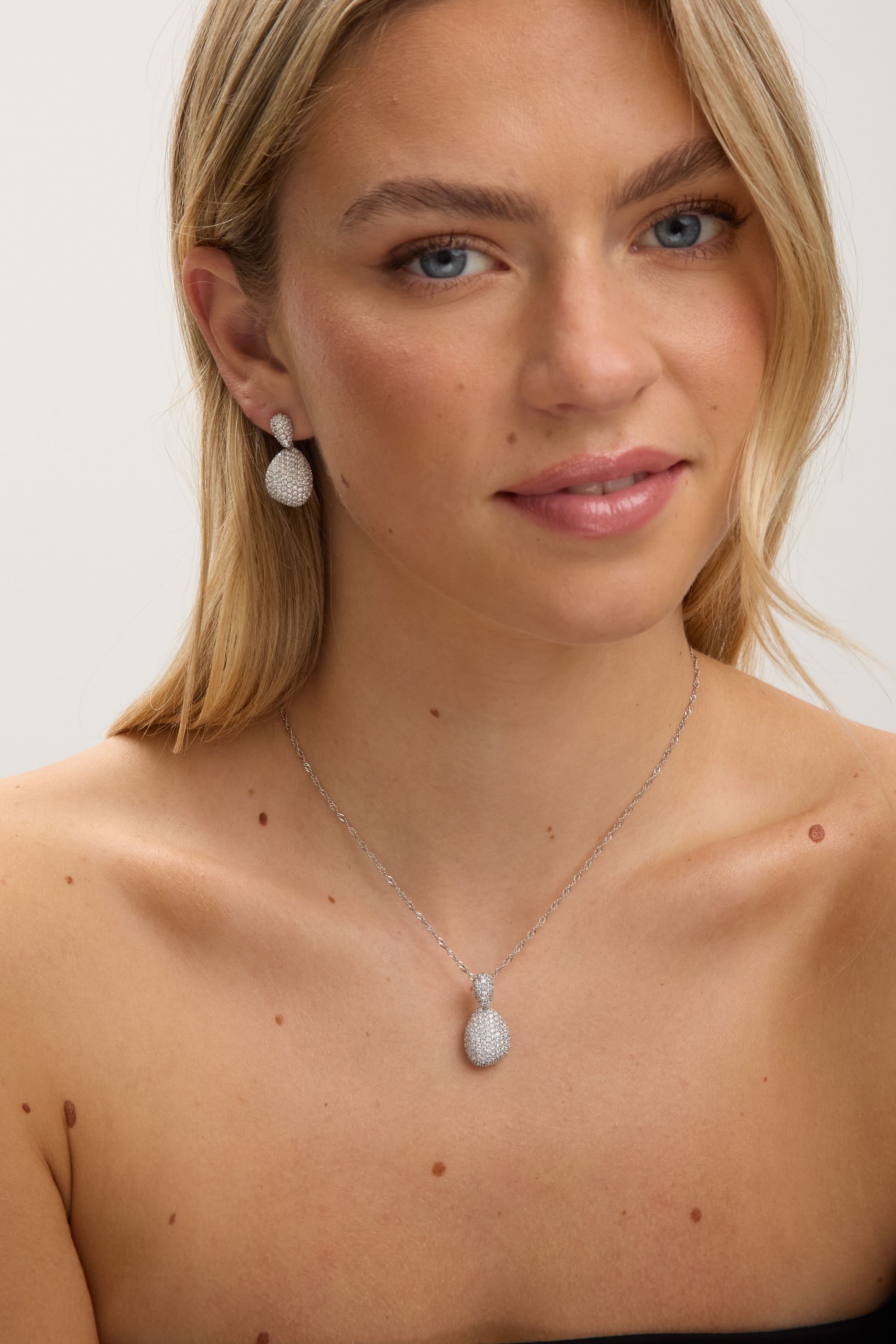 Jon Richard Rhodium Plated and Cubic Zirconia Drop Dome Pendant - Gift Box