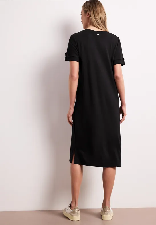 Midi-Kleid mit Rundhals und Knöpfen