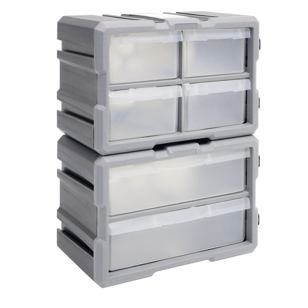 BoÎte de rangement bricolage modulable plastique gris 4 casiers 28x17xH16cm