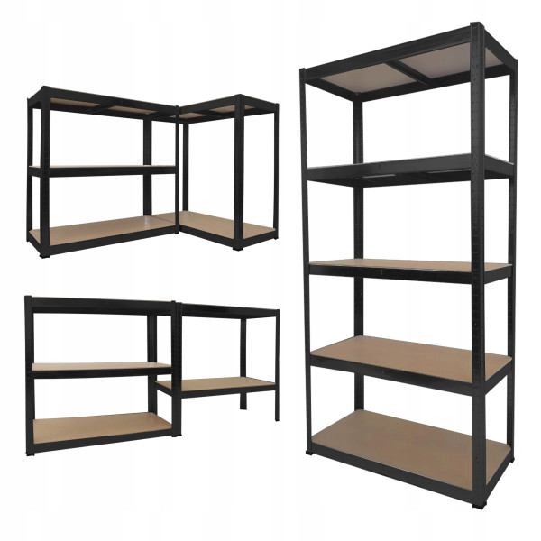 Regał magazynowy metalowy szafka półka piwnica garaż 150x75x30cm czarny