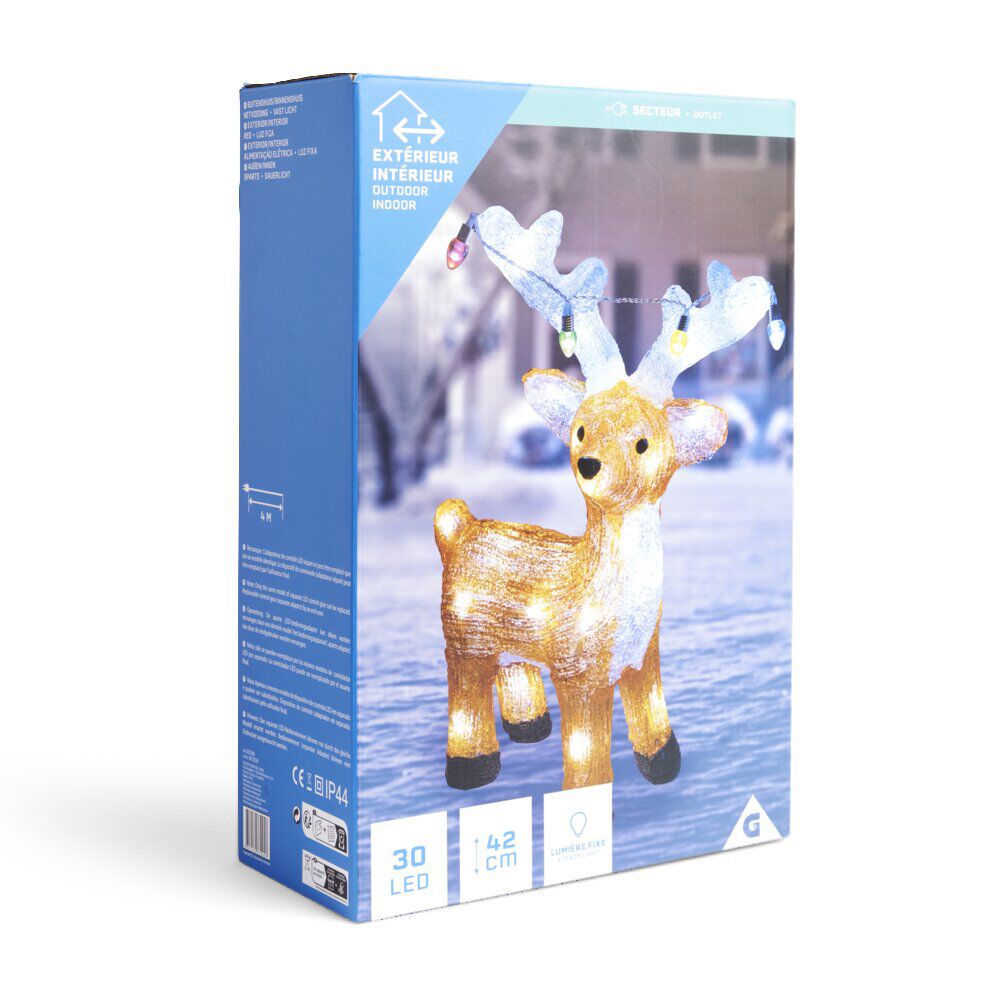 Renne lumineux décoration de No&euml;l extérieur 30LED H42cm