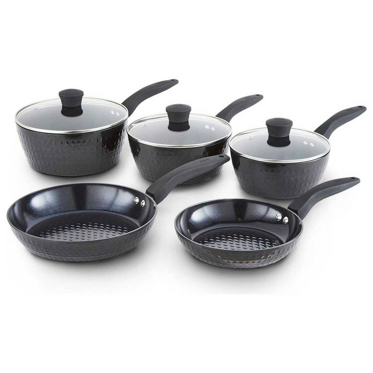 Tower Diamo 5 Piece Aluminium Pan Set - Black