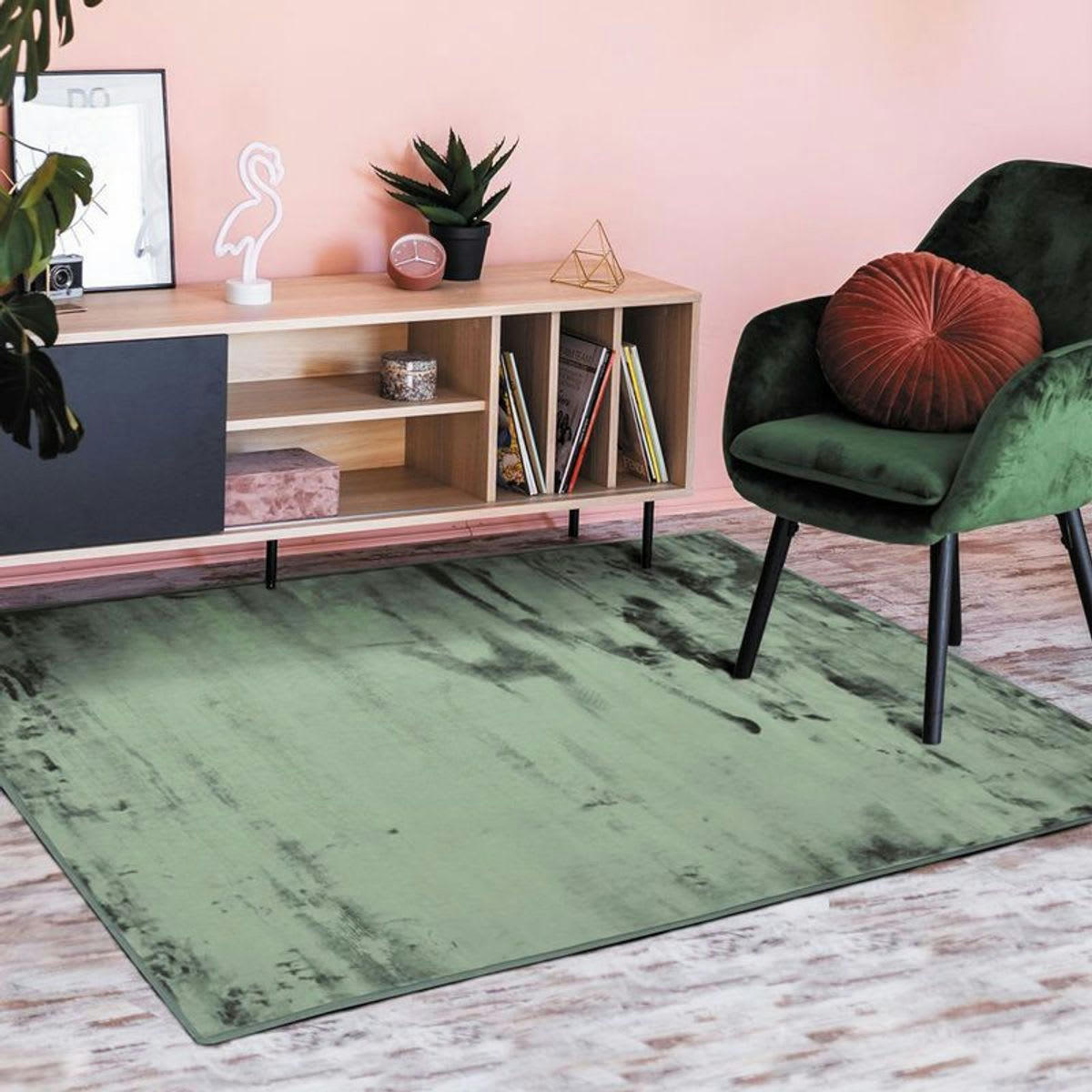 FLANELLE - Tapis extra-doux effet velours vert foncé 120x170