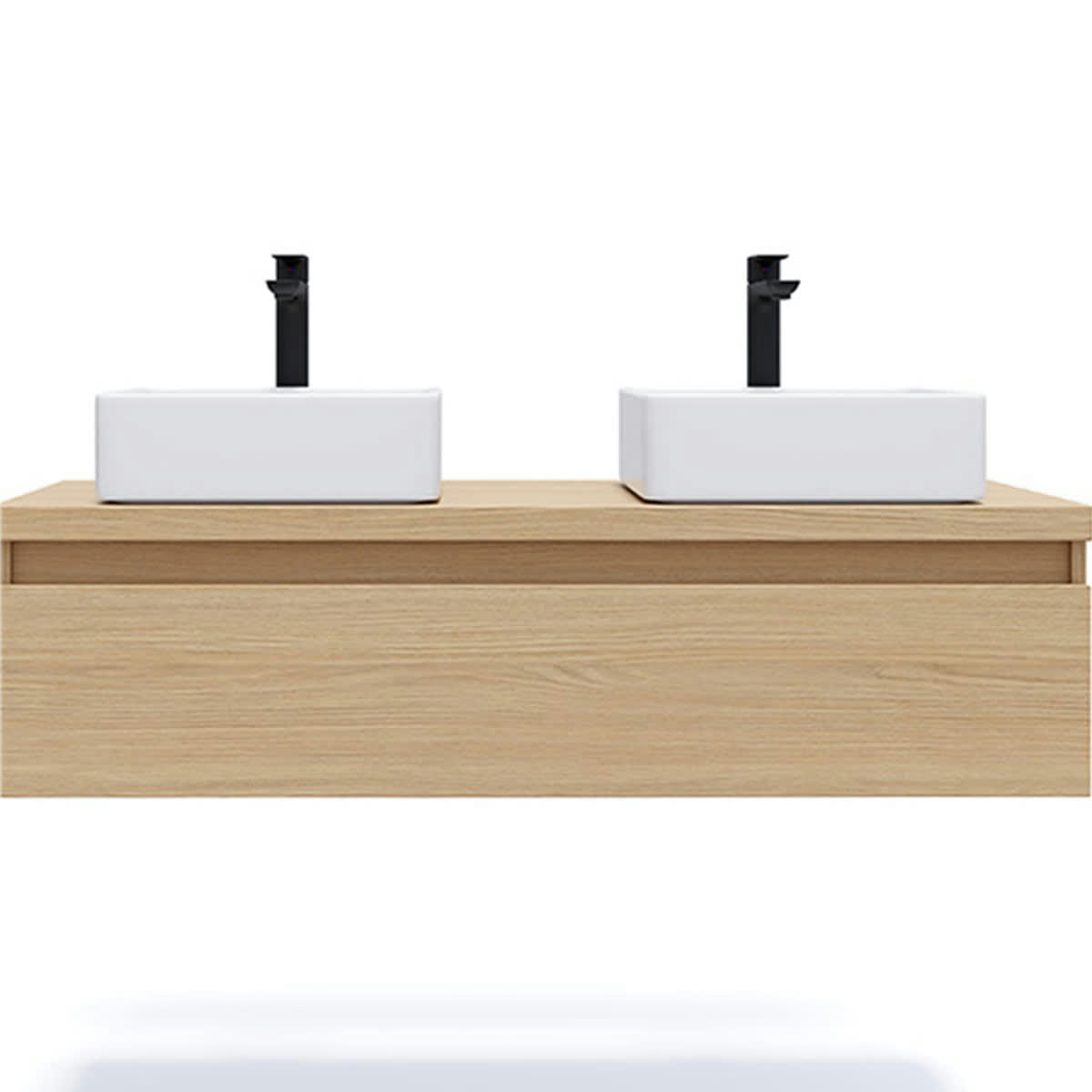 HUDSON - Meuble salle de bain 2 vasques posées 120cm 1 tiroir Chêne