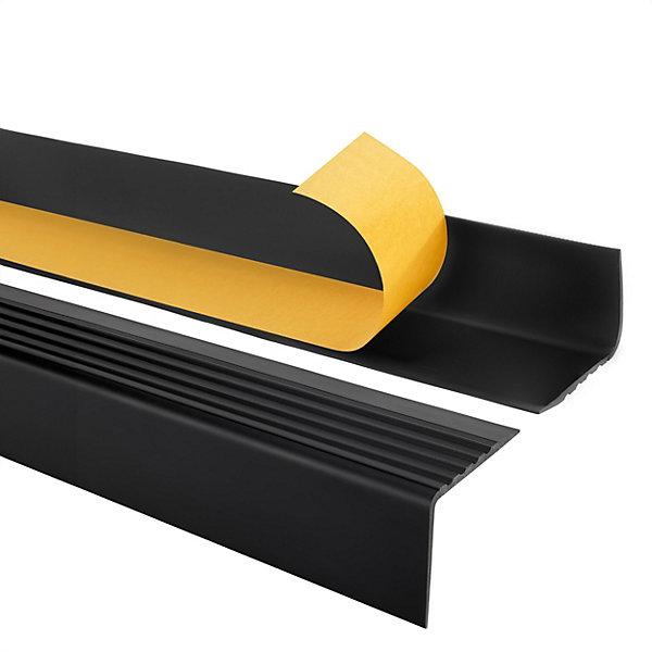 Nez de marche PVC 50x42mm, QUEST, profilé d'escalier RGP, auto-adhésif, antidérapant, d'escalier-protection, noir, 0.7m