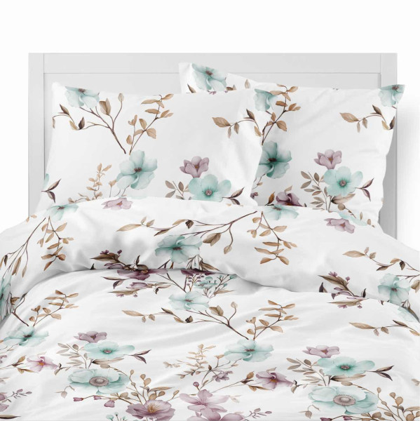 Pościel flanelowa 160x200 Pastel Flowers – pudrowo-błękitne kwiaty