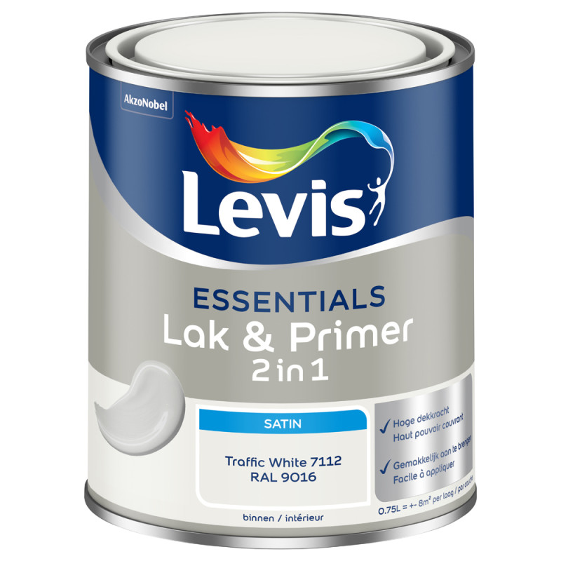 Laque & Primer 2-en-1 Essentials blanc traffic 0,75 L LEVIS