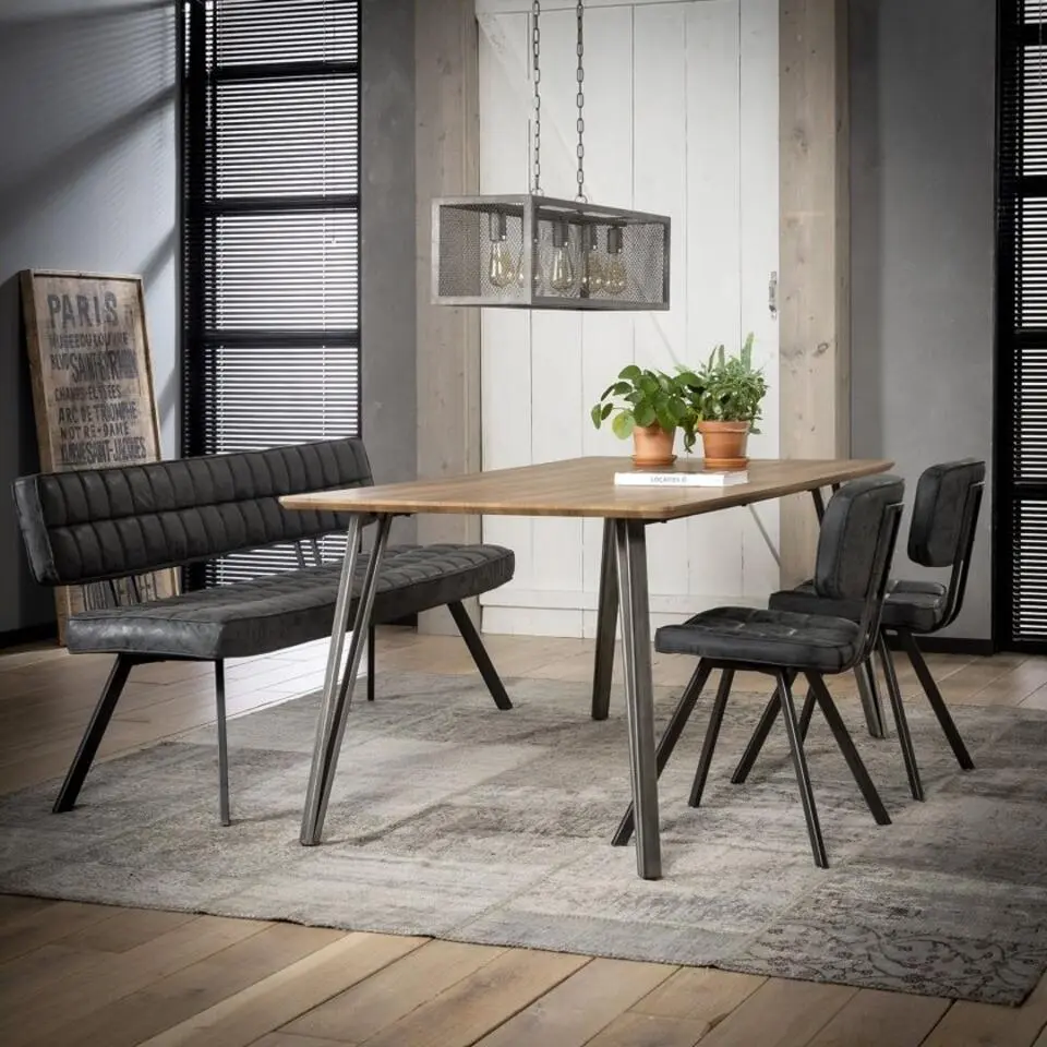 Eetkamerbank Zwart Kunstleer - 180cm - Kruisstiksel