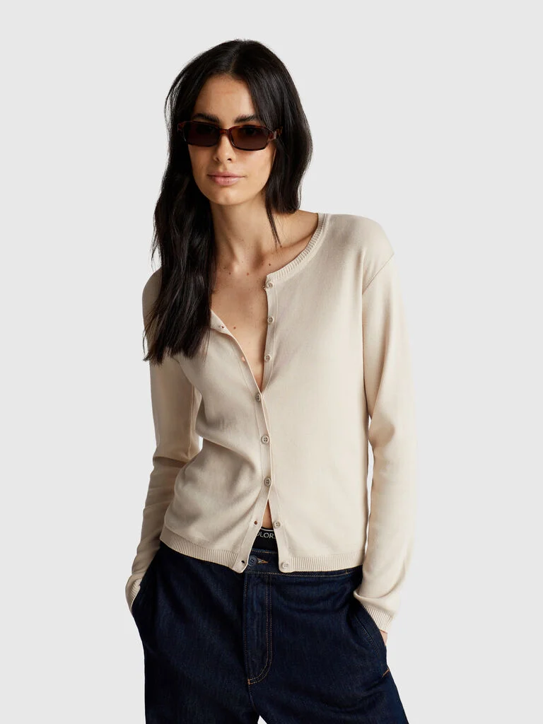 Beige 100% cotton cardigan
