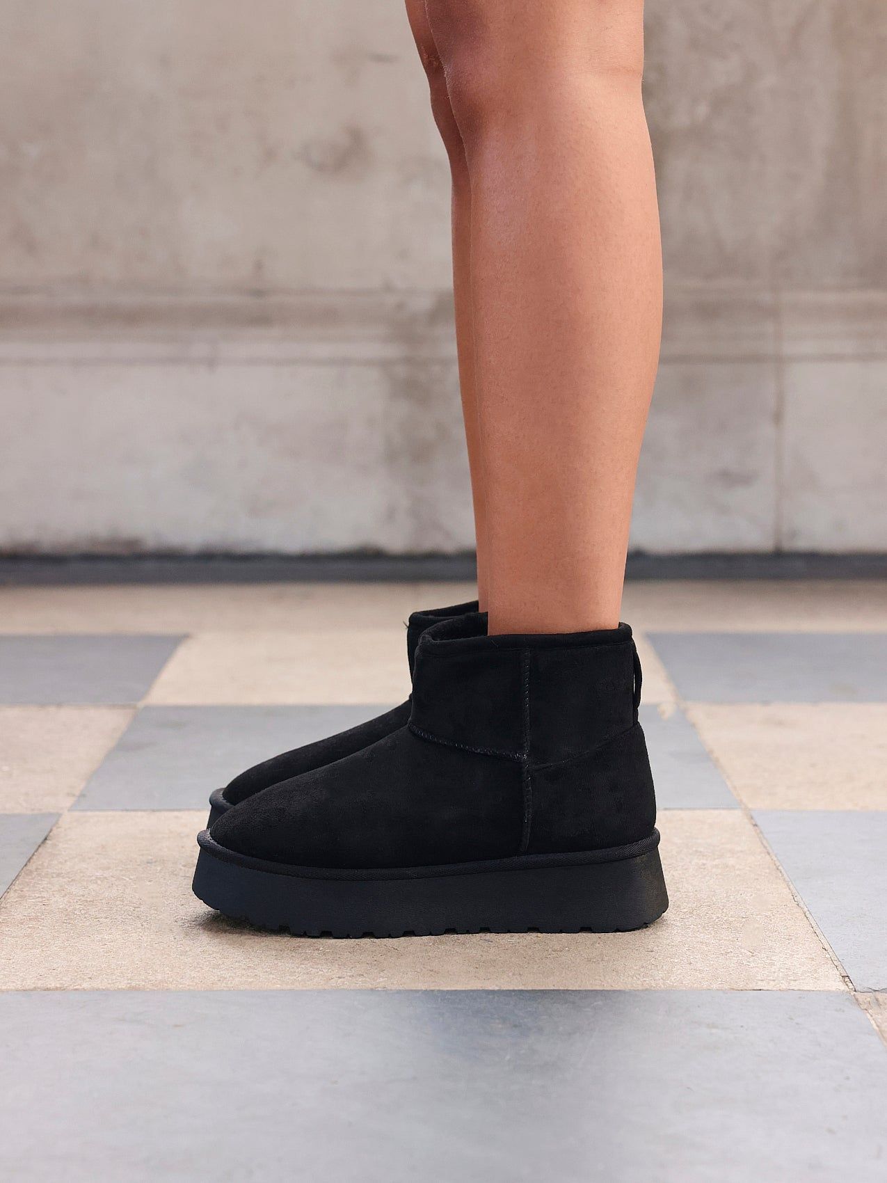 Linzi Cammie Black Faux Suede Platform Ankle Boot