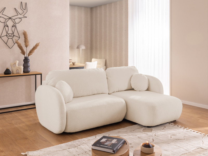 Ropez Ovalo L narożnik z funkcją spania tkanina boucle ecru