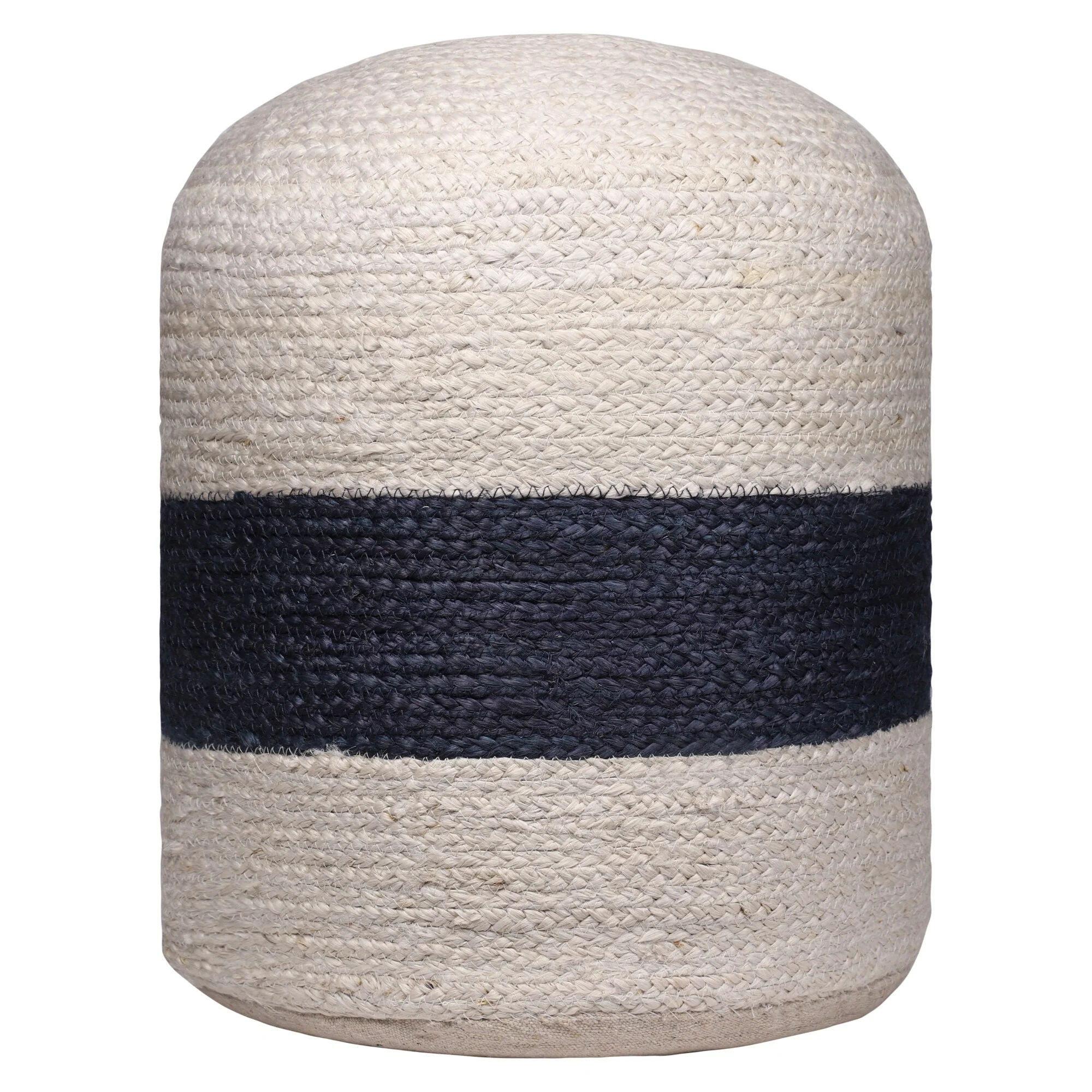 Sevita Bleach/Navy Nautical Coastal Striped Hand-Made Pouf