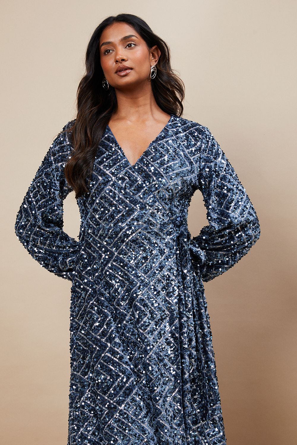 Oasis Occasion Geo Sequin Wrap Midi Dress
