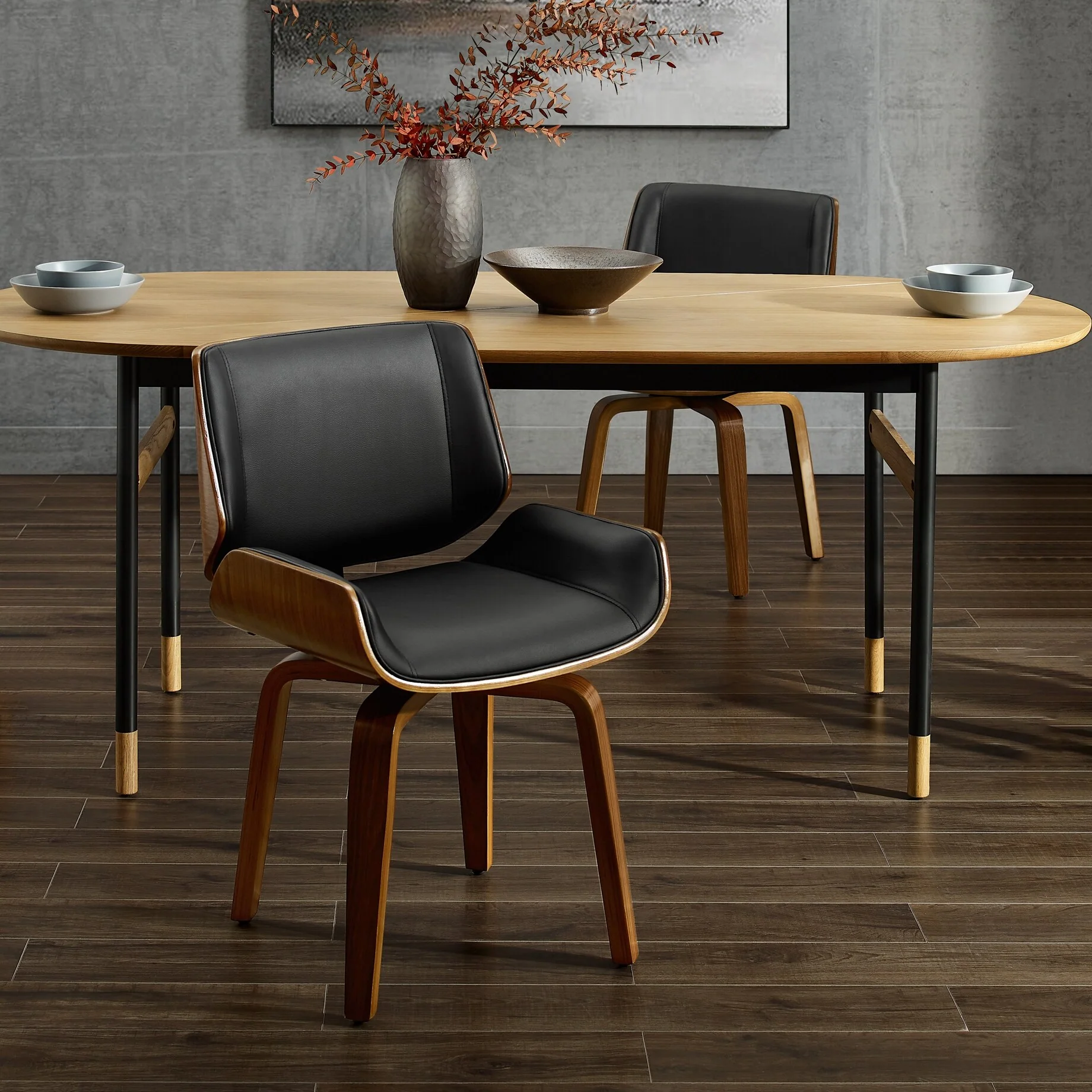 Art Leon Mid-century Faux Leather Swivel Bentwood Dining Chair