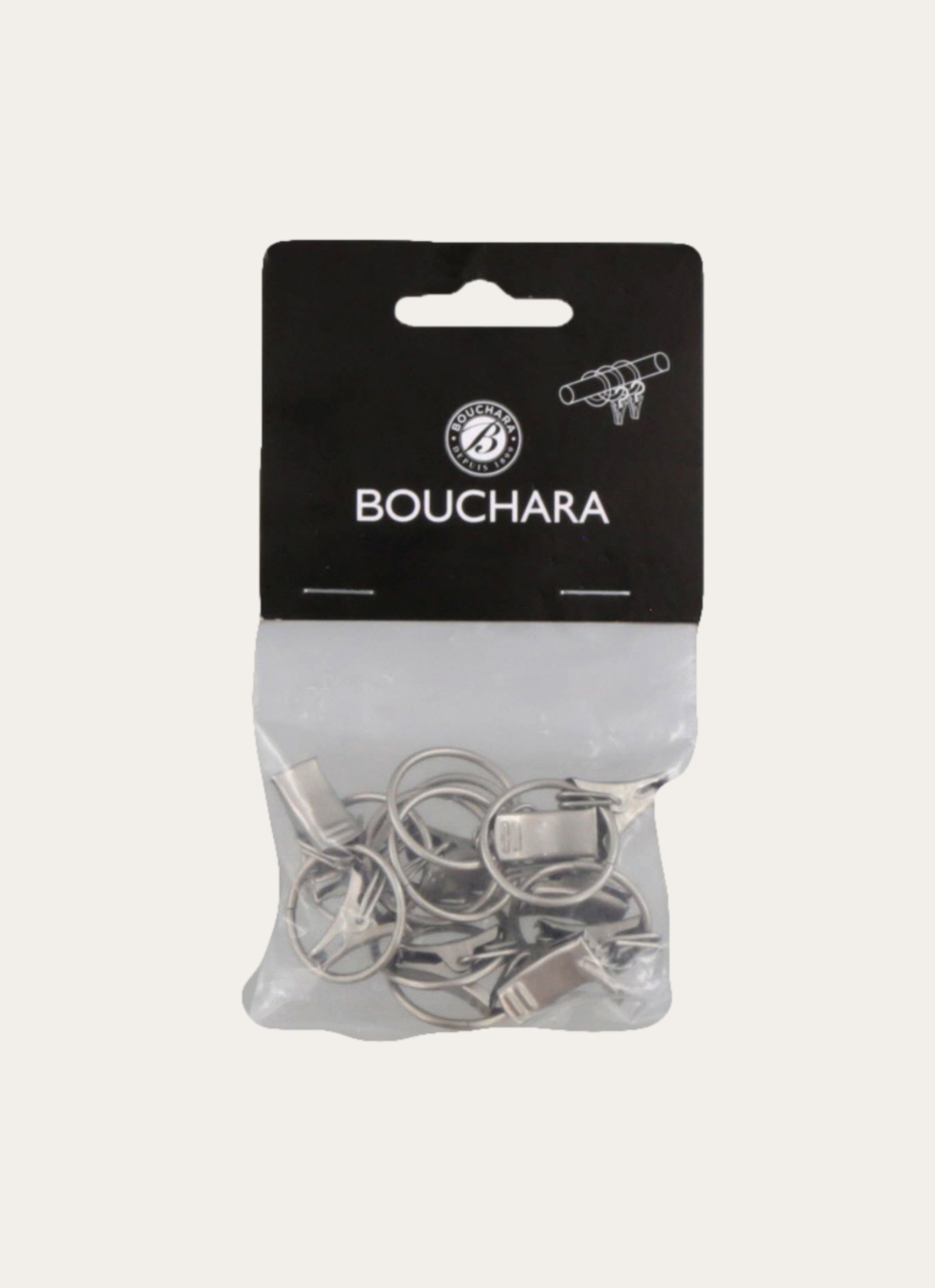 PETITS ANNEAUX à PINCES POUR RIDEAUX- DIAM2,2CM ARGENT