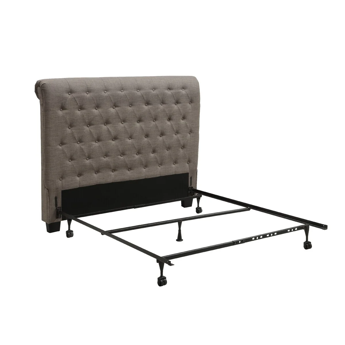 Rue King Headboard, High Rolled Back Button Tufted Linen, Grey