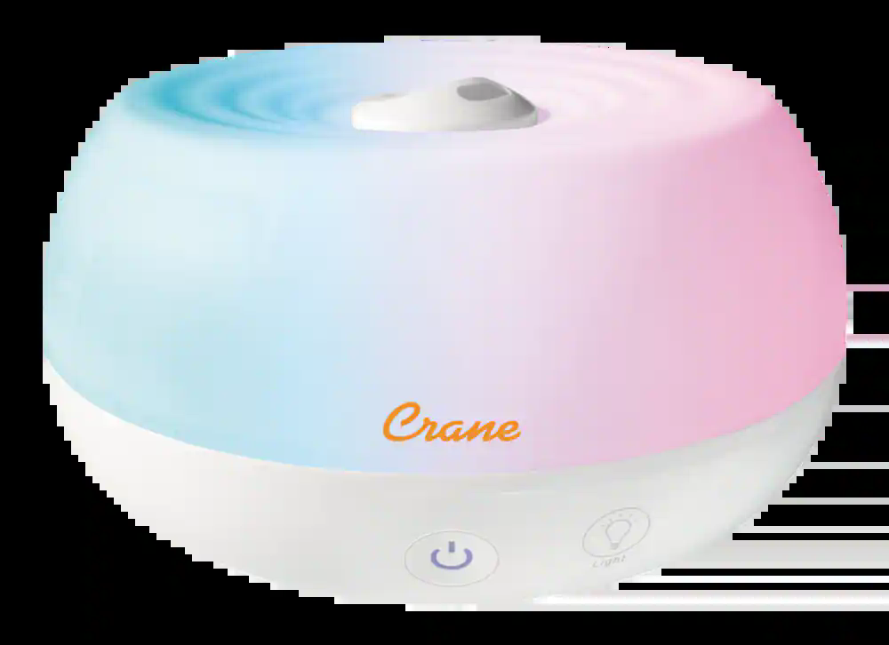 Crane EE-5951AD Ultrasonic Cool Mist Air Humidifier & Essential Oil Diffuser with Light, Whisper Quiet, White, 0.8-L