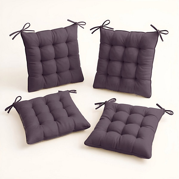 Lot de 4 Galettes de chaise en polyester 40 x 40 cm gris carbone