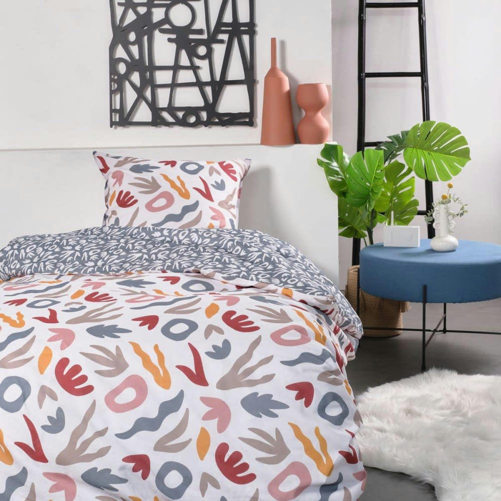 - Parure de couette 100% coton 57 fils imprimée 140x200 1 taie