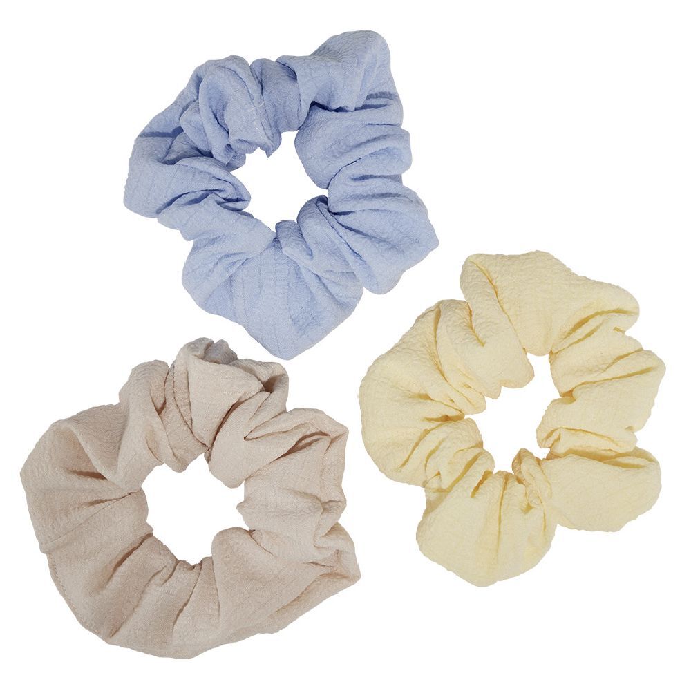 Chouchou pastel jaune/bleu/beige uni Ø10cm x3