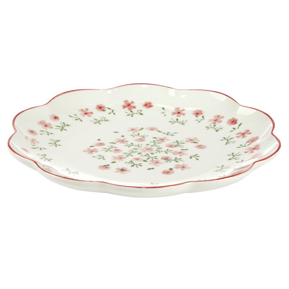 Assiette à dessert ronde Feston porcelaine blanche motif floral rose Ø22cm