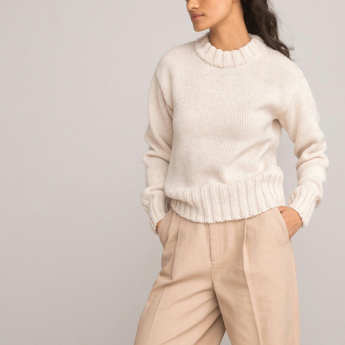 Pull col rond, grosse maille