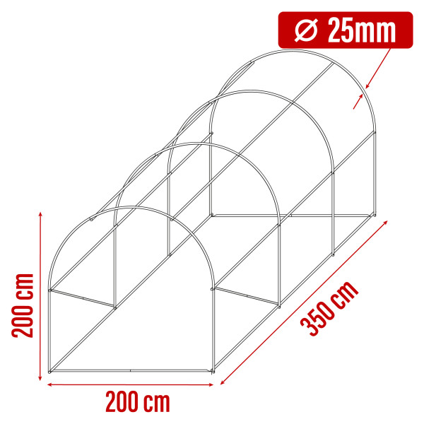 Tunel Foliowy Szklarnia PREMIUM siatka 2x3,5m szary rurki 25 mm