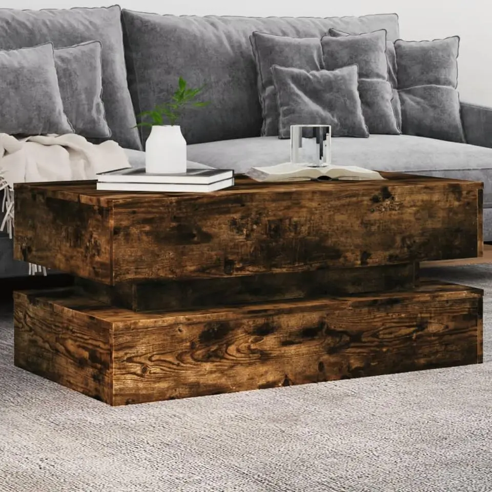 vidaXL - Rechthoekige Salontafel met LED - Gerookt eiken - Hout - 90x50 cm