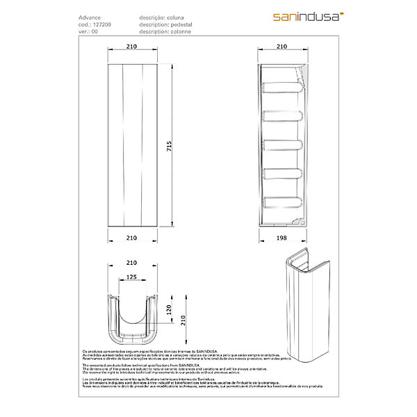 Colonne de lavabo Advance céramique traditionnelle SANINDUSA blanc