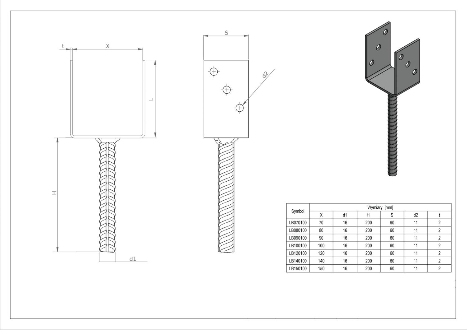Łącznik belki LB 70x60x100mm ; 200mm LB STALCO LB070100