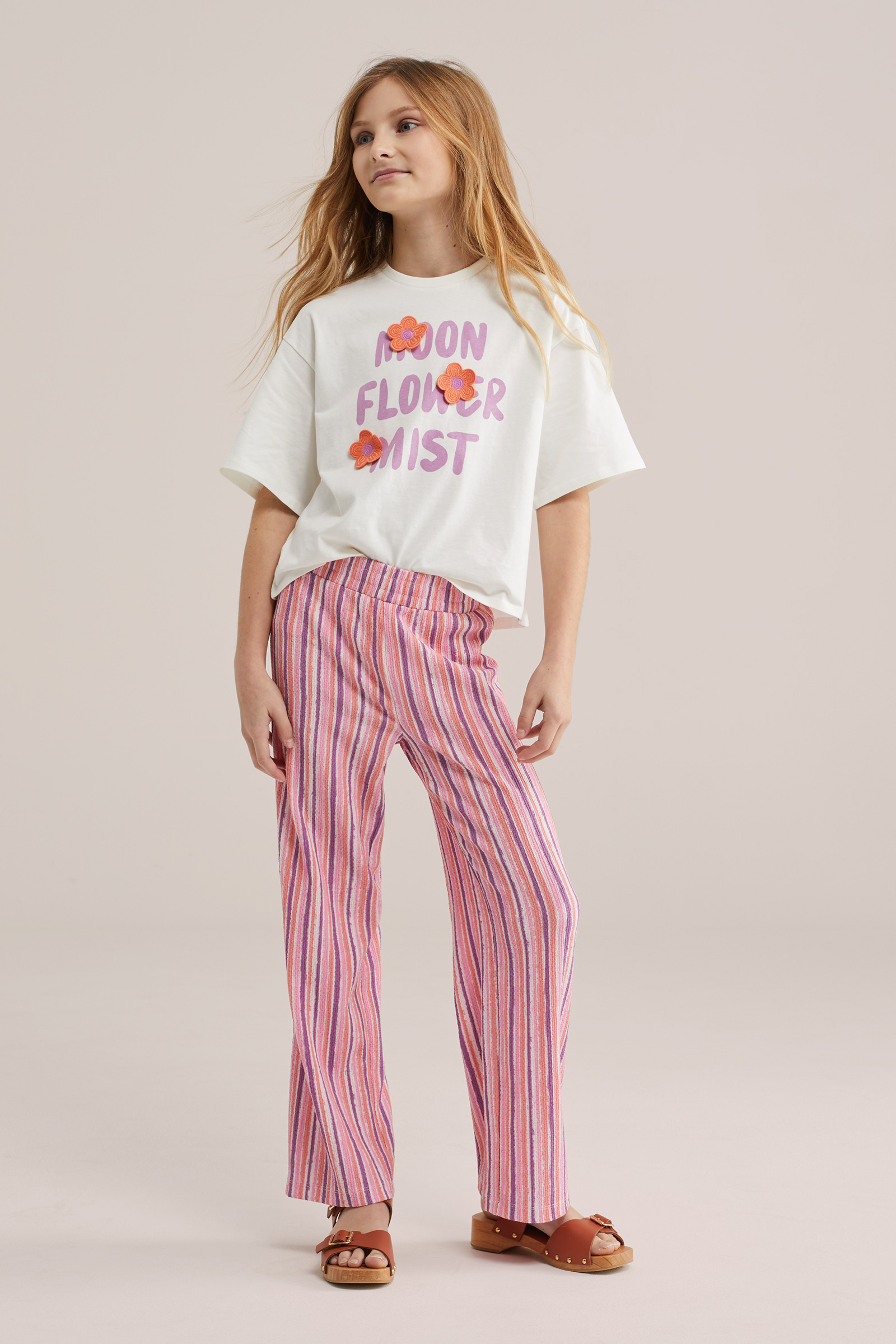 Meisjes wide leg broek met streep