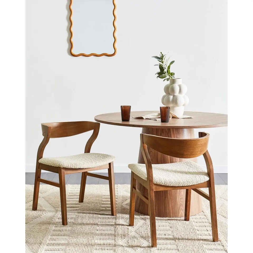 YUBA - Eetkamerstoel set van 2 - Donkerhout/Beige - Boucl&eacute;