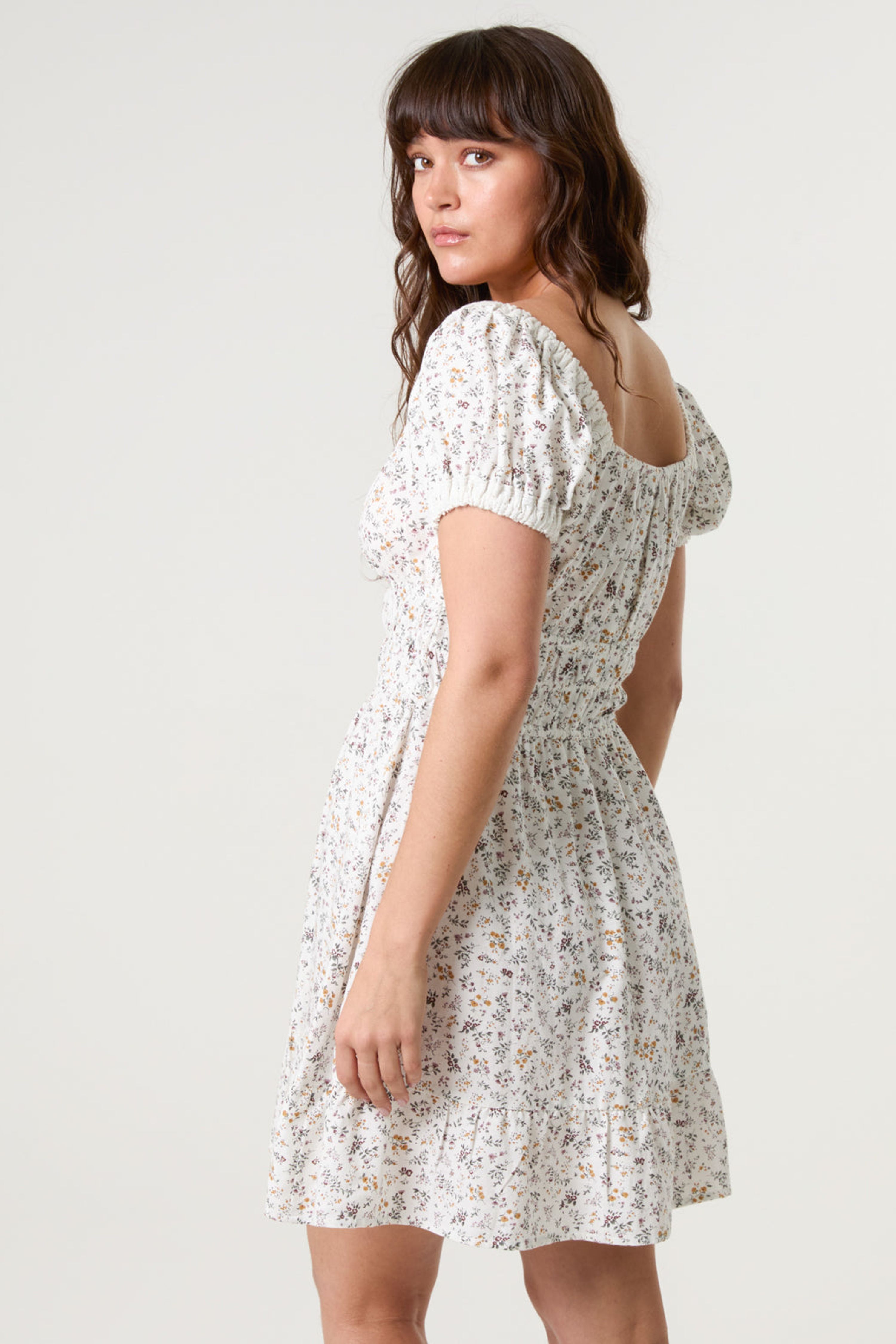Blue Vanilla Multi Puff Sleeve Shirred Mini Dress