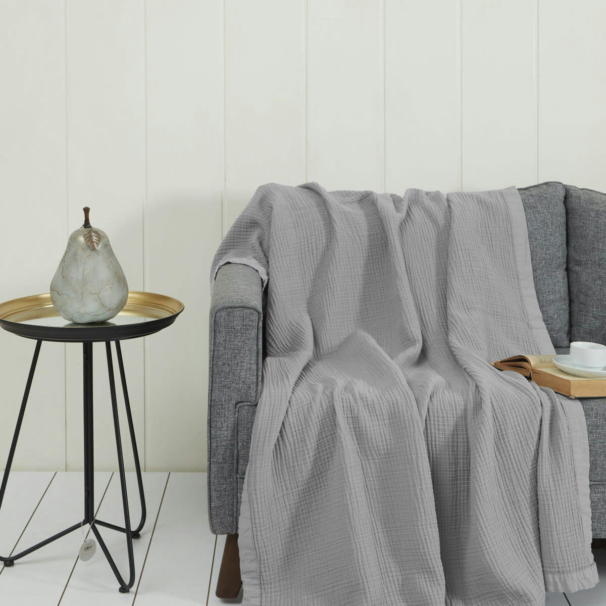 LOFT - Plaid en gaze de coton  gris perle 130x170 cm