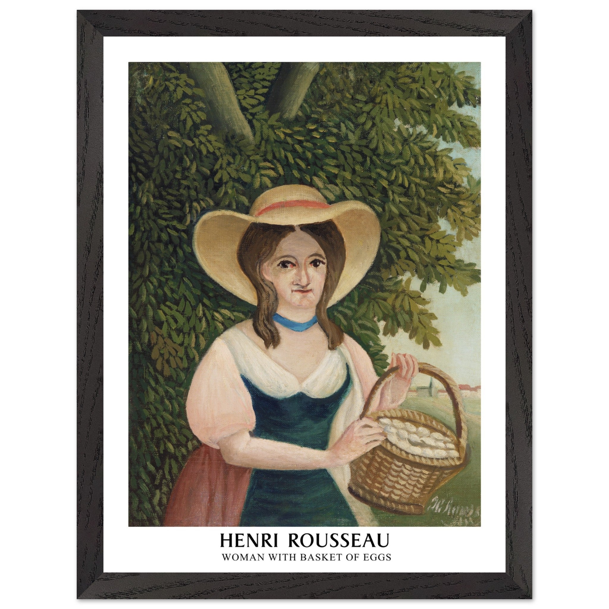 Artfulprints Poster met Lijst Henri Rousseau - Woman with basket of eggs  - 30x40 cm - Donkergroen