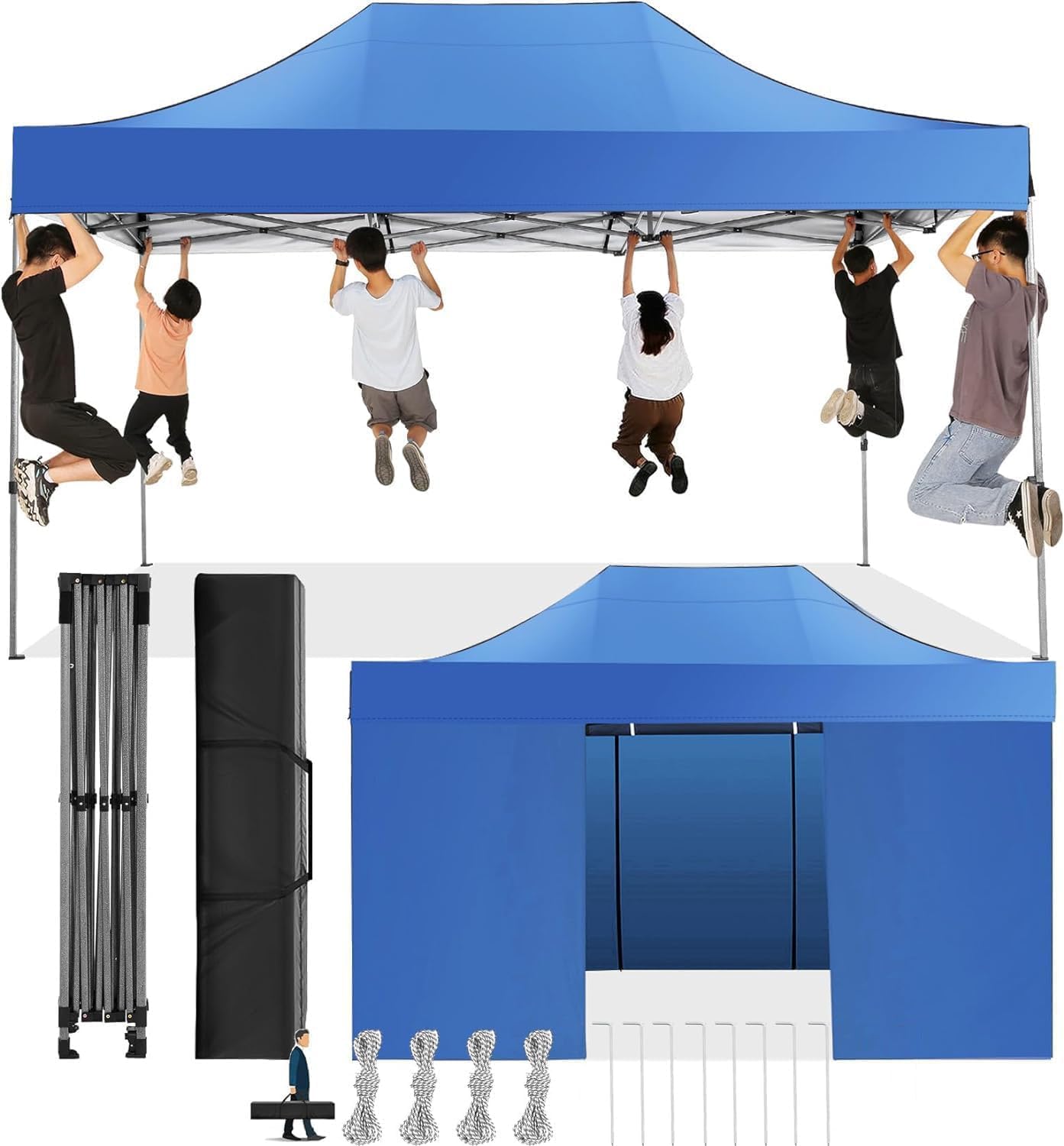 COBIZI 10x15 Pop Up Canopy with 4 Sidewall Heavy Duty Canopy UPF 50+ All Season Wind Waterproof Commercial Outdoor Wedding Party Tents for Parties Gazebo with Carry Bag(10 x 15 ft Blue)