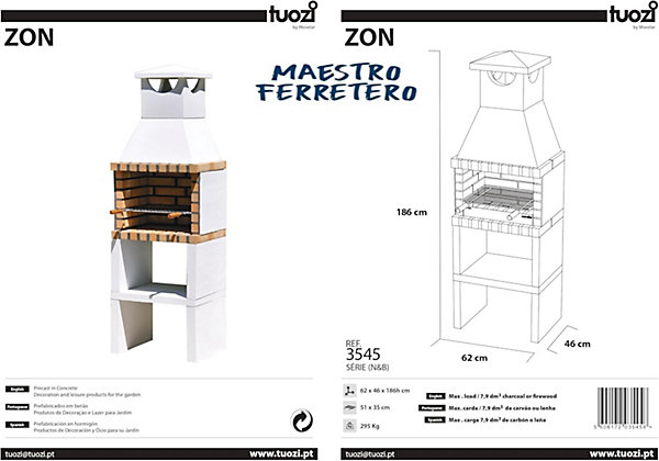 MOVELAR - Barbecue préfabriqué à bois et charbon de bois Niza/Zon Plus (Gris, Orange - 62x46x186 cm) REF : 3545 - Usage Extérieur