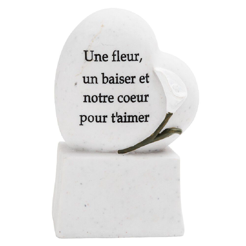 Plaque funéraire forme coeur résine blanc