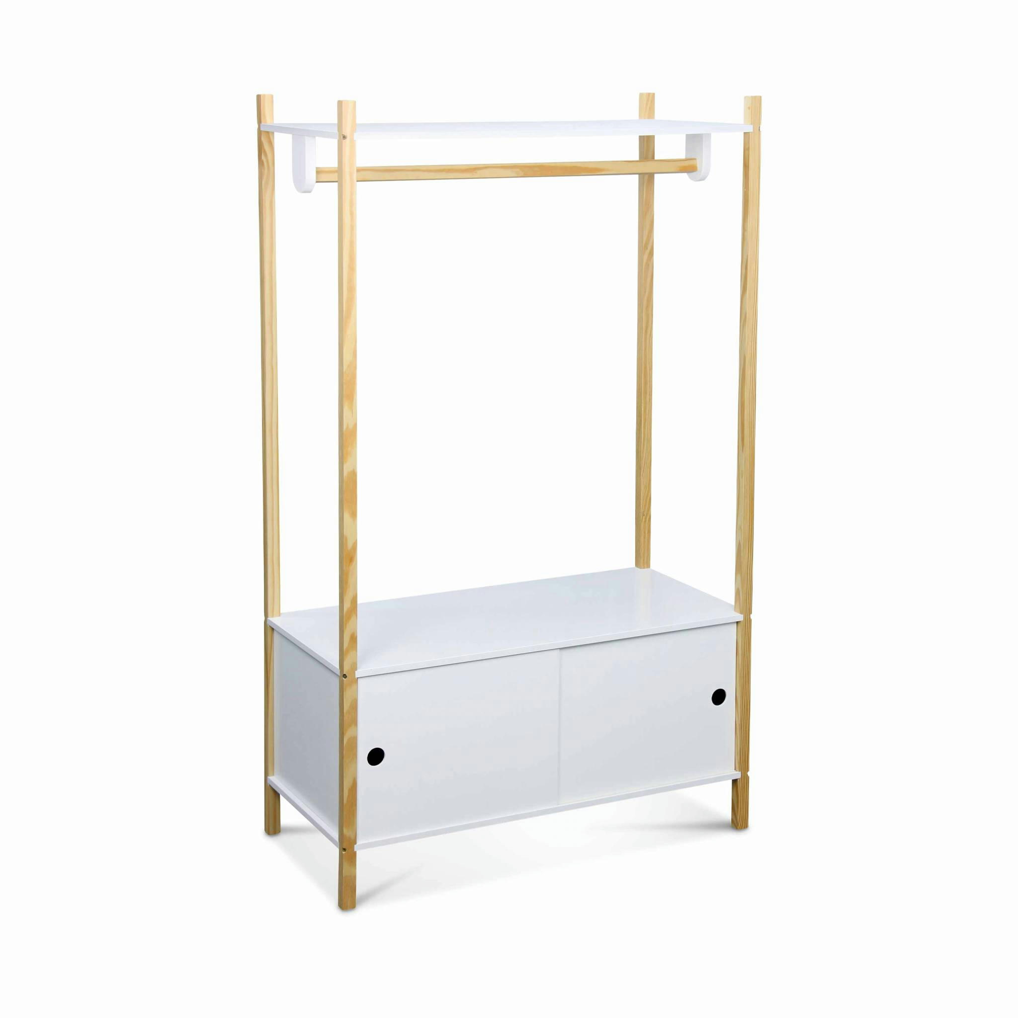 TOBIAS - Penderie pour enfant avec portes coulissantes naturel blanc