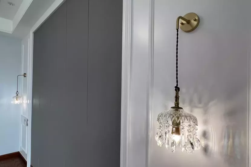 Kinkiet Lampa Kryształowa Ścienna RENTON Złota Vintage 70 cm