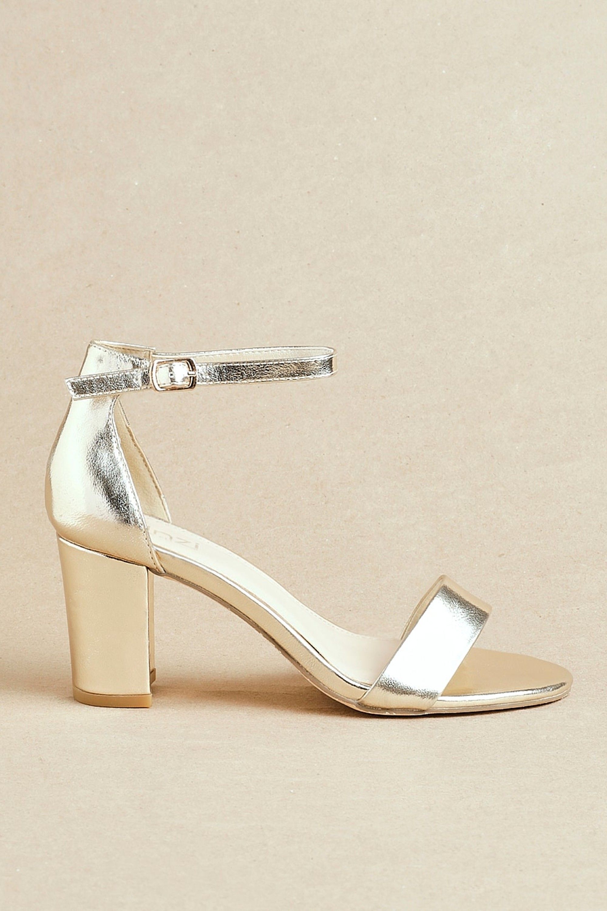 Linzi Legacy Wide Fit Gold Faux Leather Closed Black Block Heel