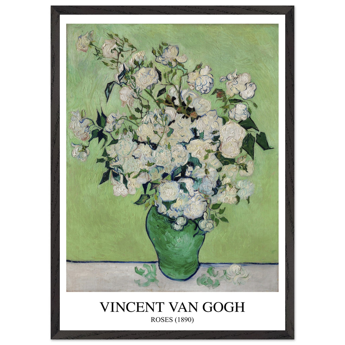 Artfulprints Poster met Lijst Vincent van Gogh - Roses  - 50x70 cm - Groen
