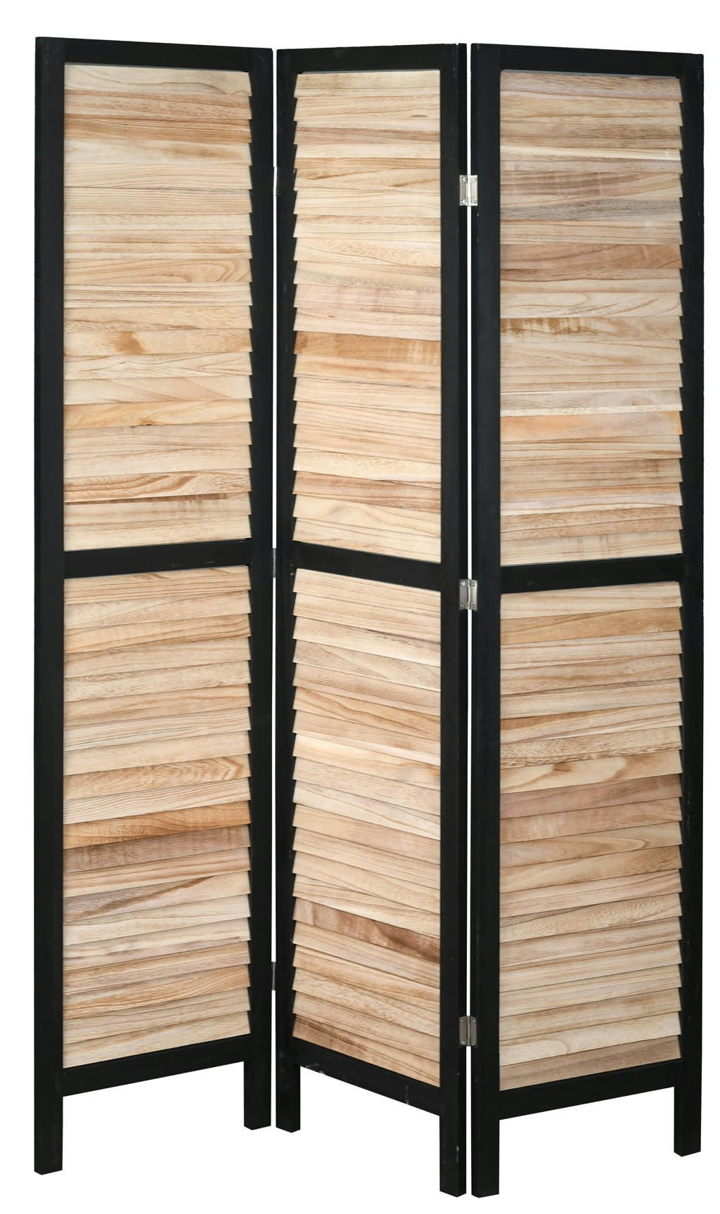 - Paravent en bois noir et naturel 3 panneaux