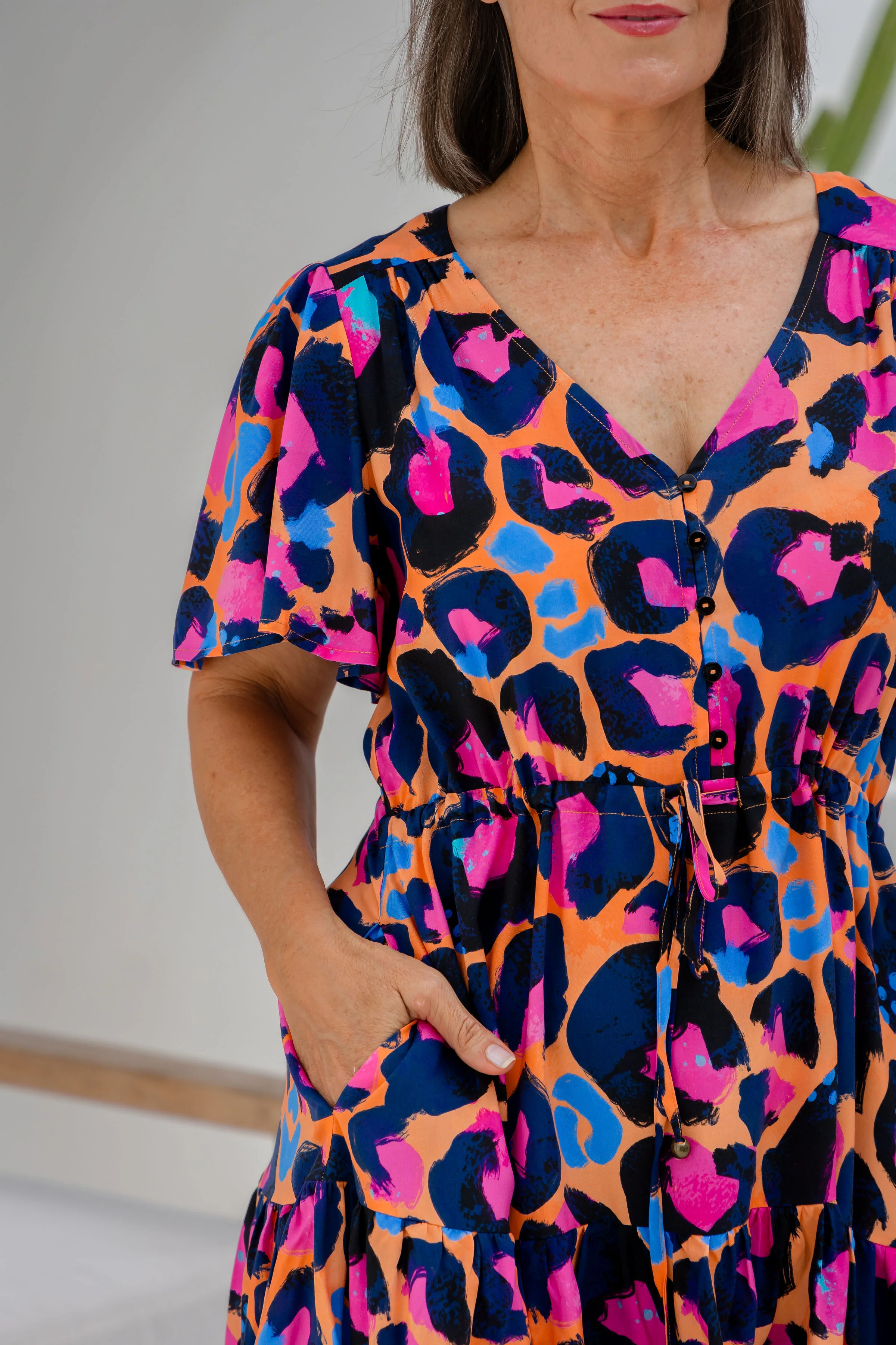 Esmae Dress in Sherbie - Peach Leopard by Kasey Rainbow