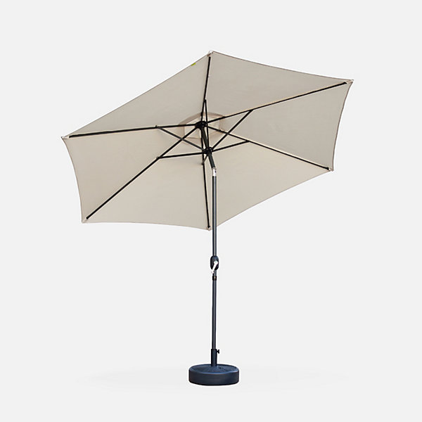 Parasol droit rond D.300cm - Touquet Sable - mât central en aluminium orientable et manivelle d'ouverture